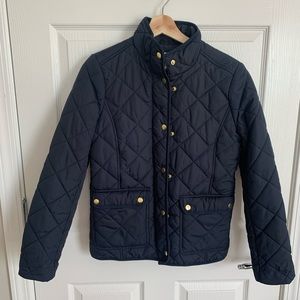 J. Crew Navy Quilted Button-Up Jacket, XS